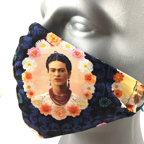 Hand Crafted Accessories - Handcrafted Mask, Black Floral Frida Kahlo Graphic